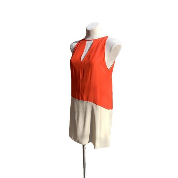 Parker Silk Colorblock Chemise Dress Keyhole Neck Orange Tan Size Small - Picture 3 of 11